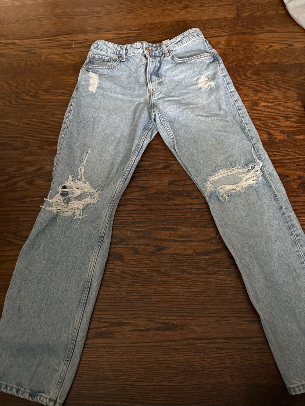 H&M Light Blue Distressed Straight Jeans